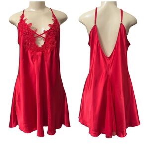 Intimate Attitudes Red Satin Lace Sequin Chemise and Mesh Robe Set 2X
